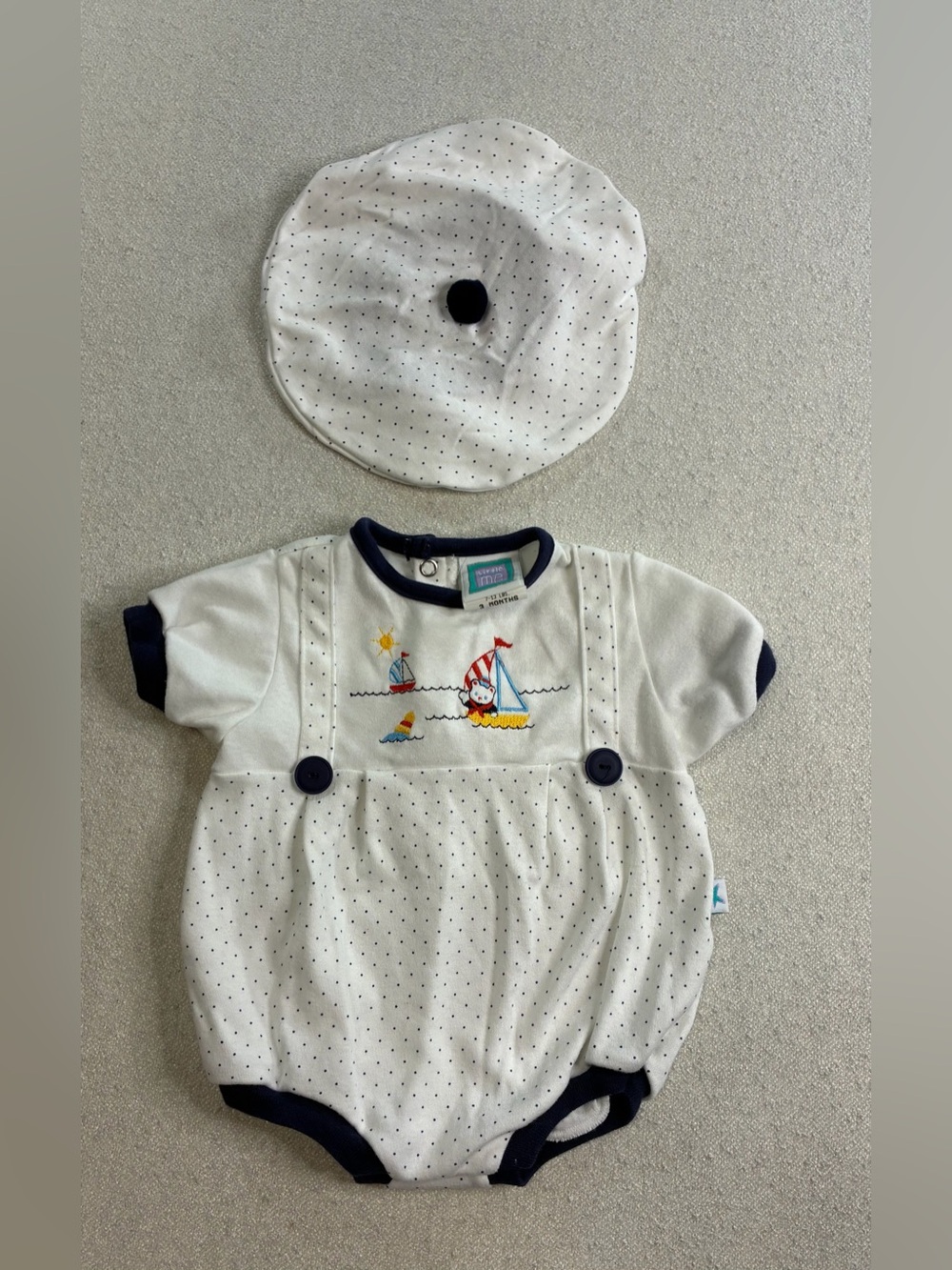 Vintage Little Me Baby Romper & Tam Hat 3 Months Sailboat Nautical USA Cute